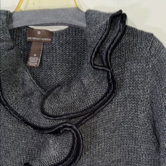 Fenn Wright Manson Gray and Black Sweater w/ Faux Leather Trim & Ruffle Detail - Picture 3 of 11